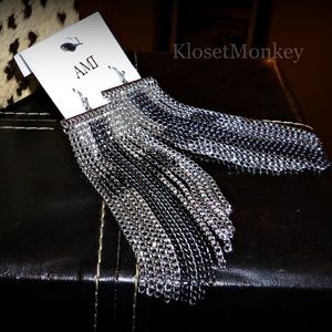 NWOT SILVER BLACK FRINGE CHAIN LONG CROSS EARRINGS